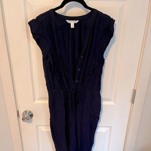 PopSugar Womens Jumpsuit, V Neck with Button Up front and ruffle detail, size S